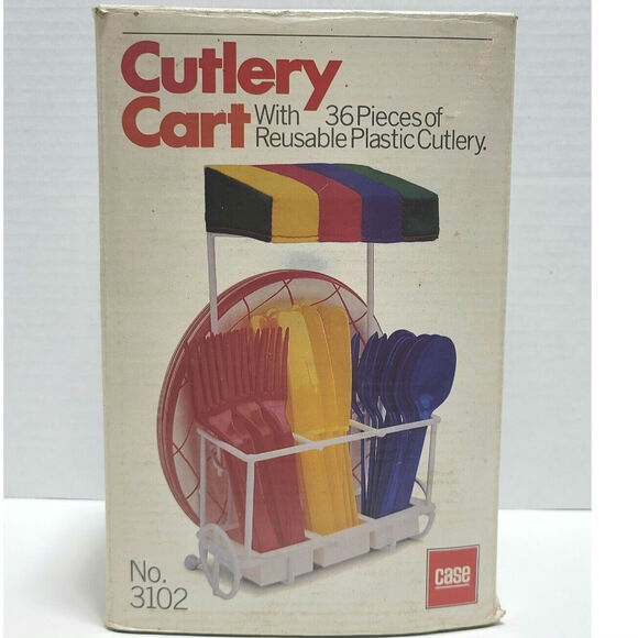 1984 Cutlery Cart Holder Picnic Party Table Basket Silverware Camping Vintage - Picture 5 of 11